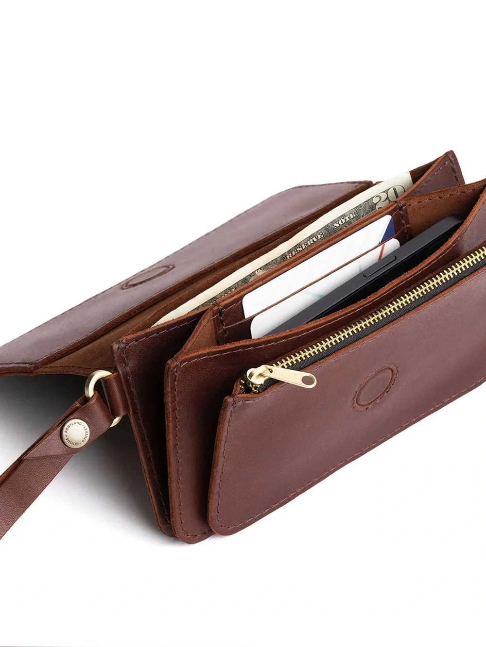 Portland Leather Company Lily Cognac Leather Wristlet / Wallet